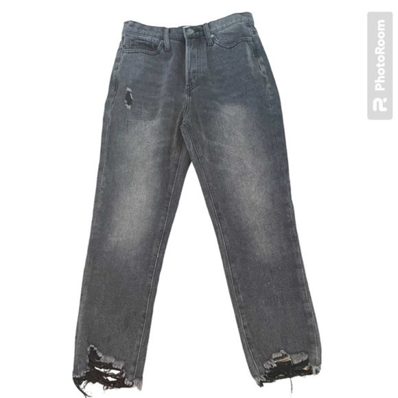 SIMPLY SOCIETY DISTRESSED BLACK STRAIGHT LEG DENIM JEANS, 7/28 - Picture 1 of 5